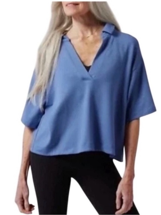 Athleta Tops - Athleta Westwood Periwinkle Collared Sweatshirt Oversized Tee XS